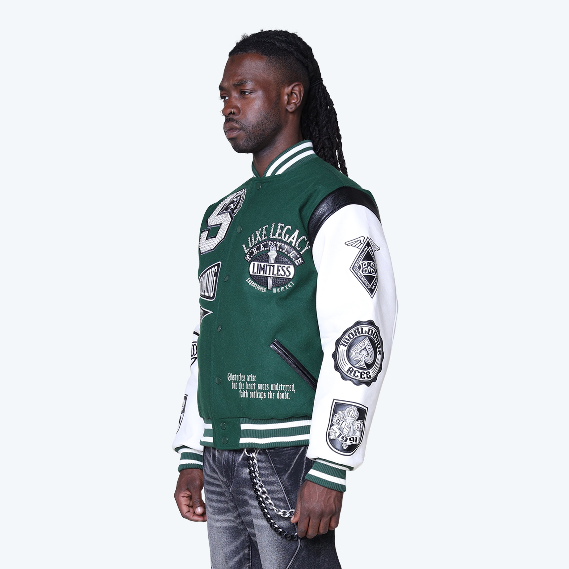 Luxe Legacy Wool Varsity Jacket - Hunter