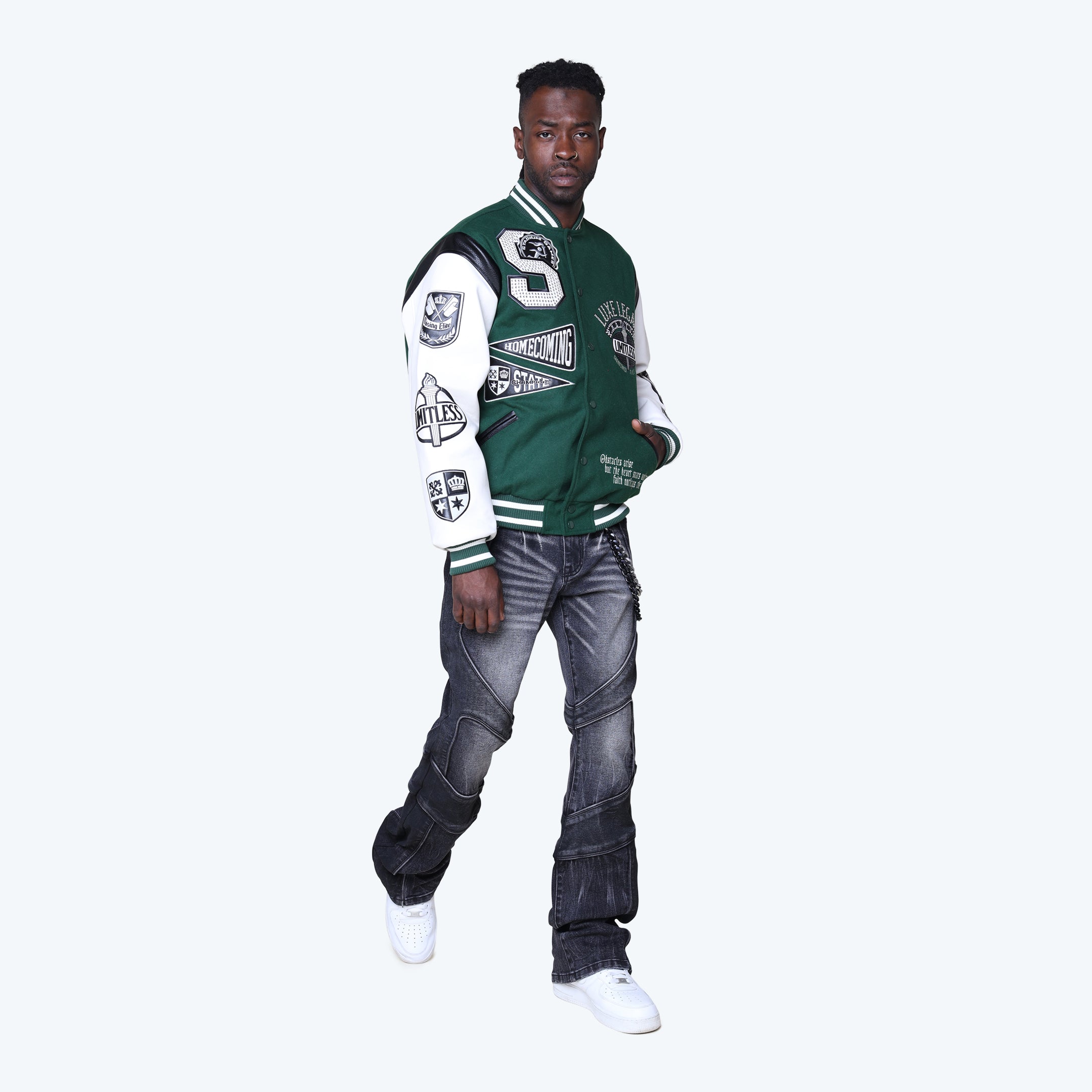 Luxe Legacy Wool Varsity Jacket - Hunter