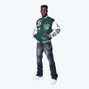 Luxe Legacy Wool Varsity Jacket - Hunter