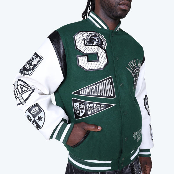 Luxe Legacy Wool Varsity Jacket - Hunter