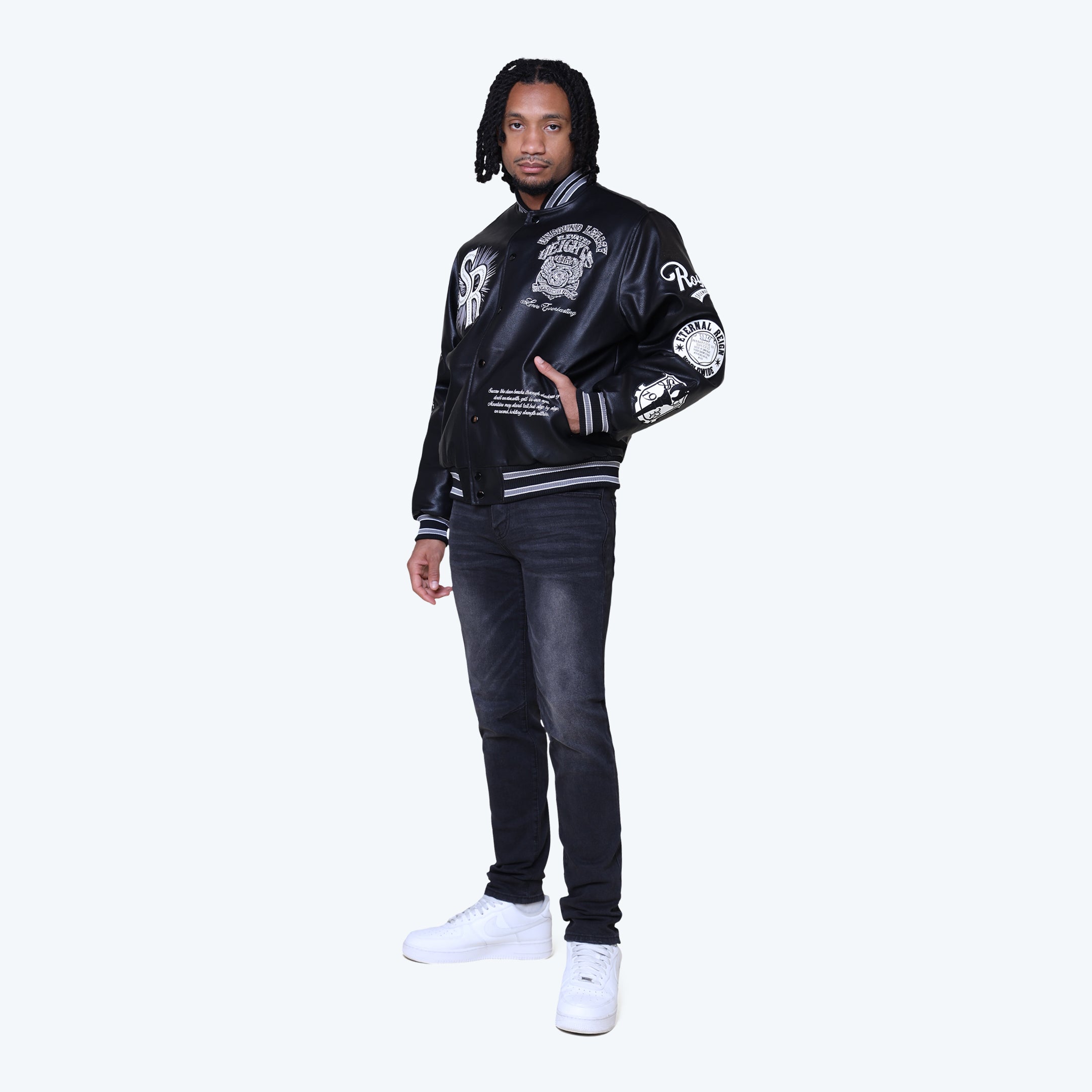 Legacy Vegan Leather Varsity Jacket - Black