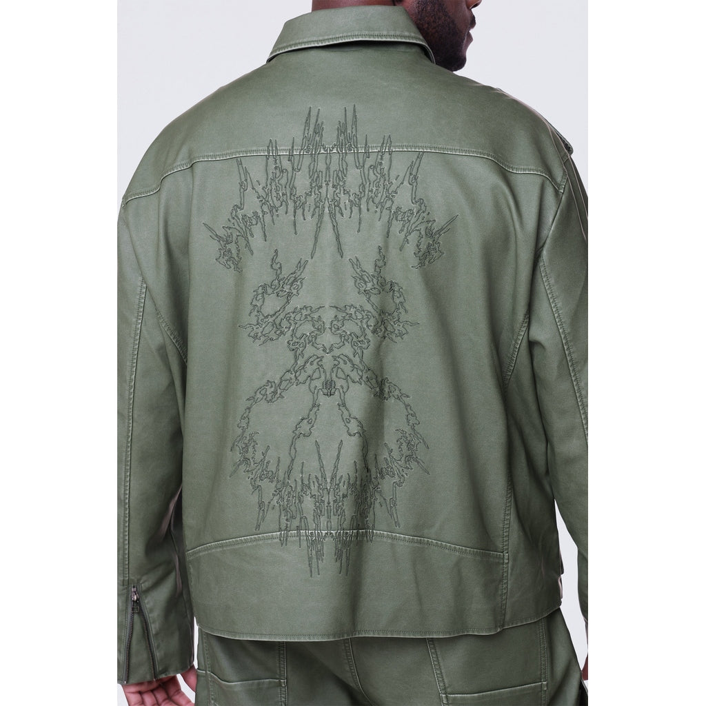 Smoke Rise Big and Tall Big and Tall - Washed Vegan Leather Biker Jacket - Washed Deep Olive