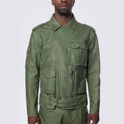 Smoke Rise Washed Vegan Leather Biker Jacket - Washed Deep Olive
