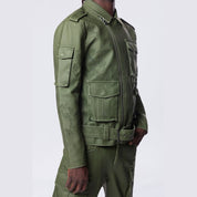 Smoke Rise Washed Vegan Leather Biker Jacket - Washed Deep Olive