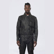 Smoke Rise Washed Vegan Leather Biker Jacket - Washed Black