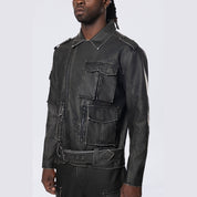 Smoke Rise Washed Vegan Leather Biker Jacket - Washed Black