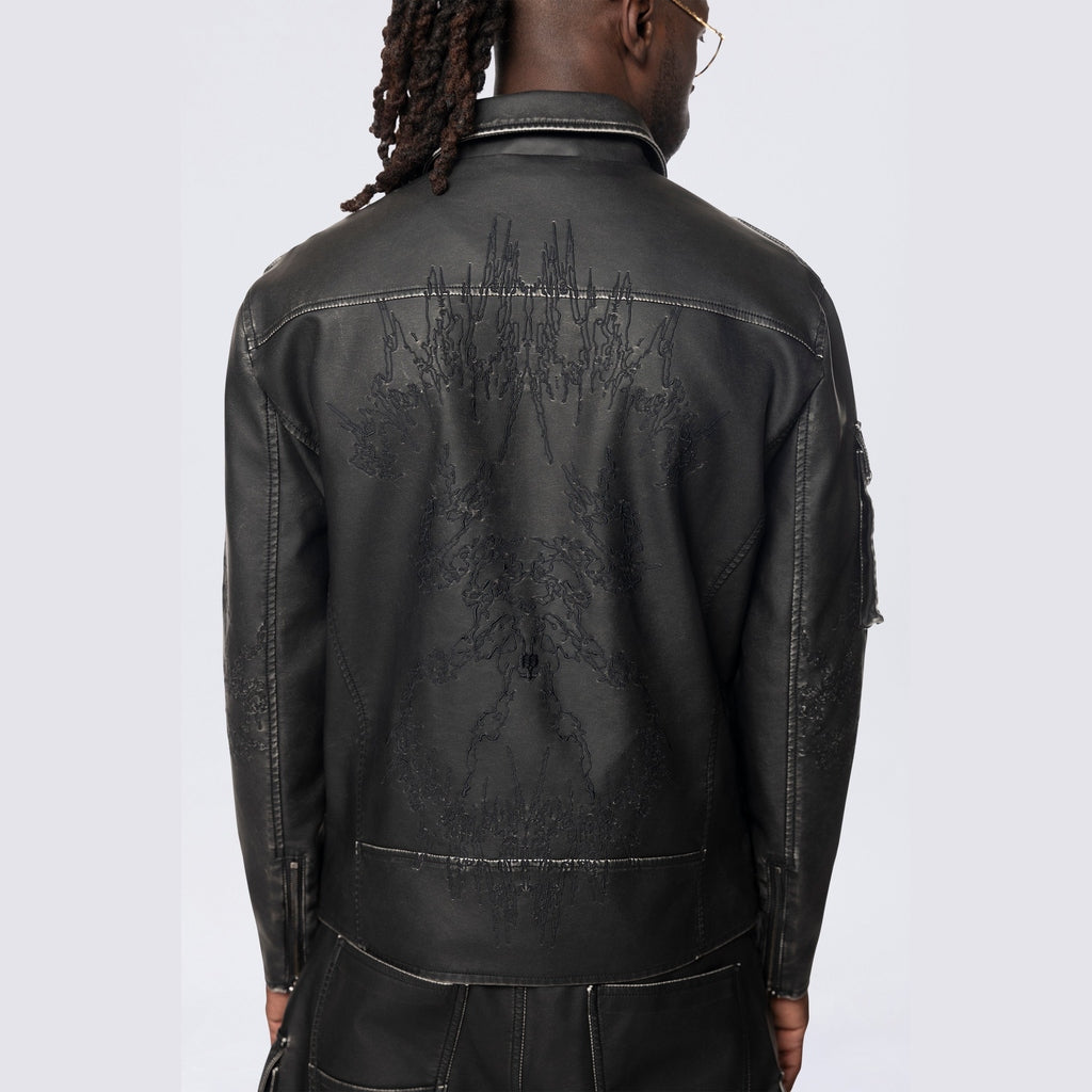 Smoke Rise Washed Vegan Leather Biker Jacket - Washed Black