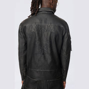 Smoke Rise Washed Vegan Leather Biker Jacket - Washed Black