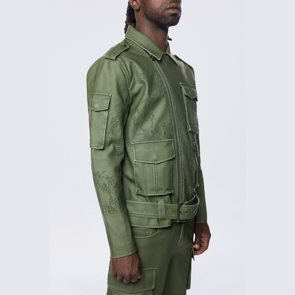 Smoke Rise Washed Vegan Leather Biker Jacket - Washed Deep Olive