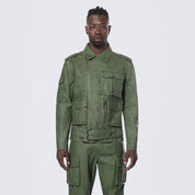 Smoke Rise Washed Vegan Leather Biker Jacket - Washed Deep Olive