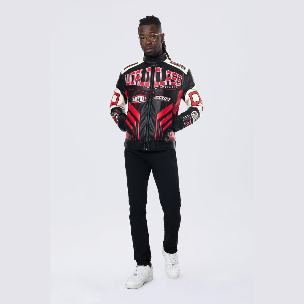 Smoke Rise Vegan Leather Racing Jacket - Red