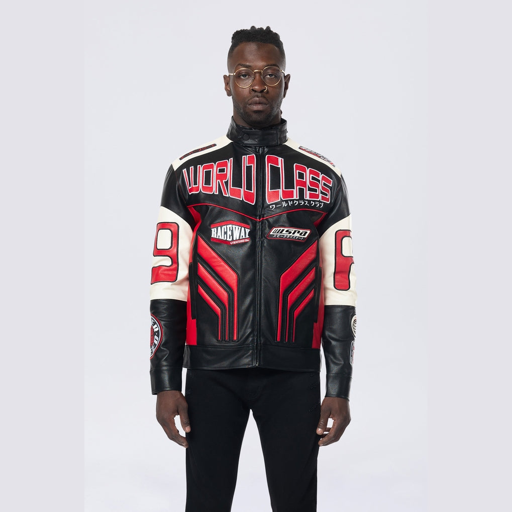 Smoke Rise Vegan Leather Racing Jacket - Red