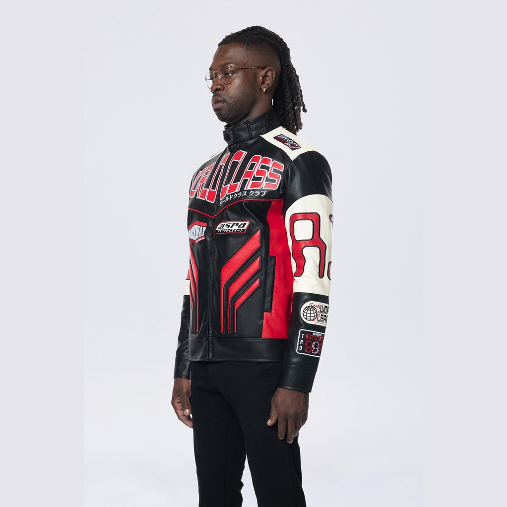 Smoke Rise Vegan Leather Racing Jacket - Red