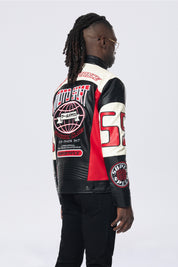 Vegan Leather Racing Jacket - Red