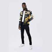 Smoke Rise Vegan Leather Racing Jacket - Yellow