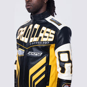 Smoke Rise Vegan Leather Racing Jacket - Yellow