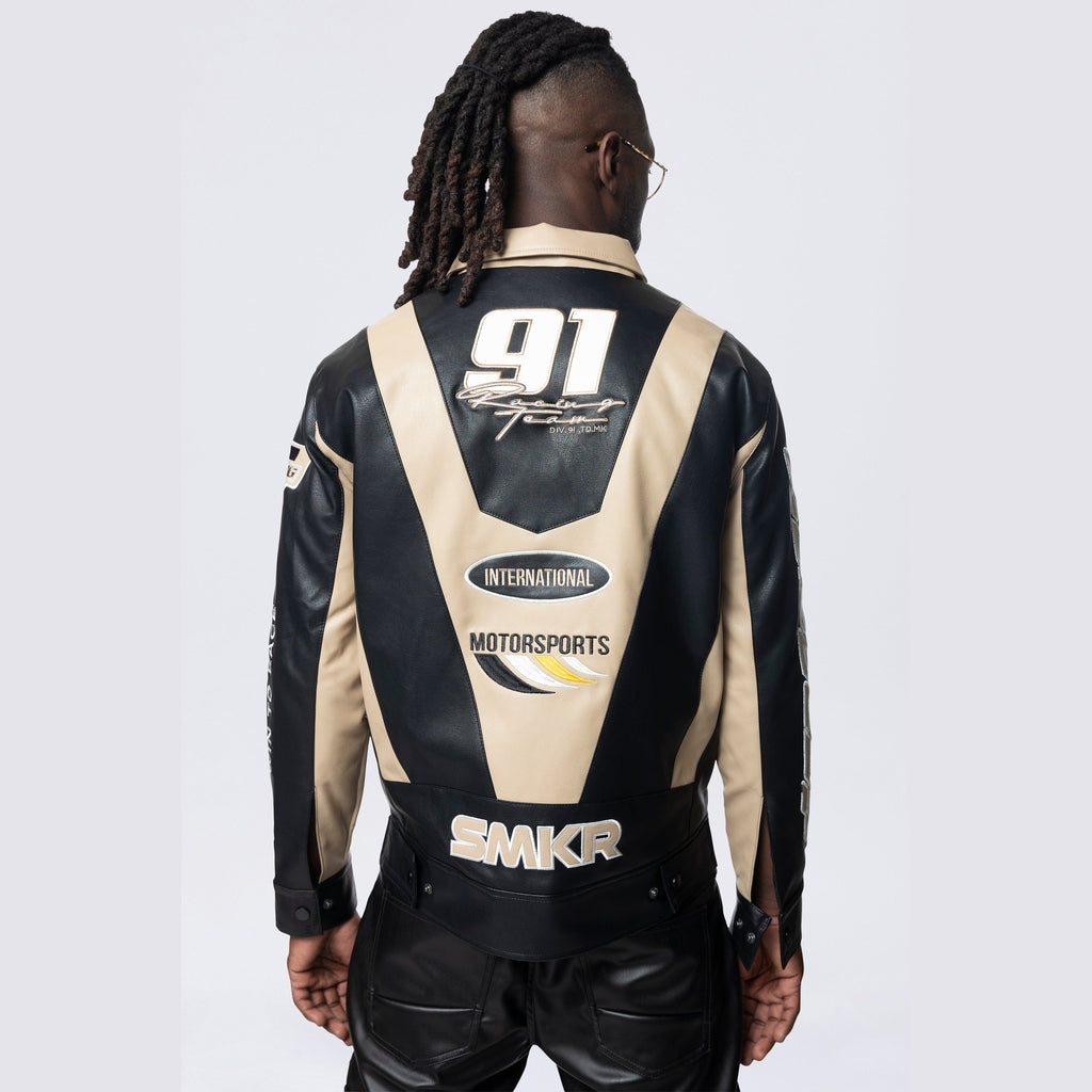 Vegan Leather Racing Jacket - Khaki - SMOKERISENY.COM