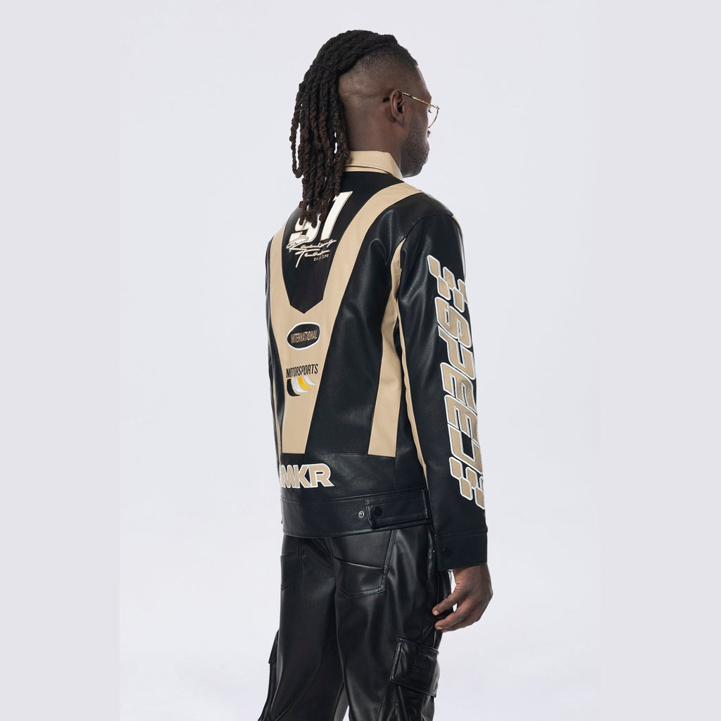 Smoke Rise Vegan Leather Racing Jacket - Khaki