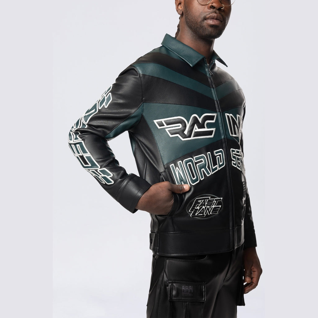 Smoke Rise Vegan Leather Racing Jacket - Teal