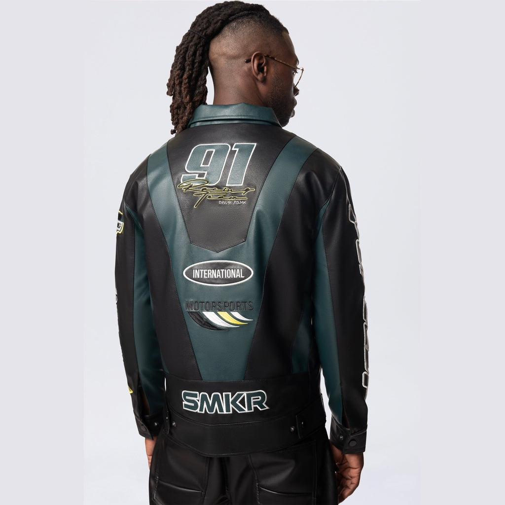 Smoke Rise Vegan Leather Racing Jacket - Teal