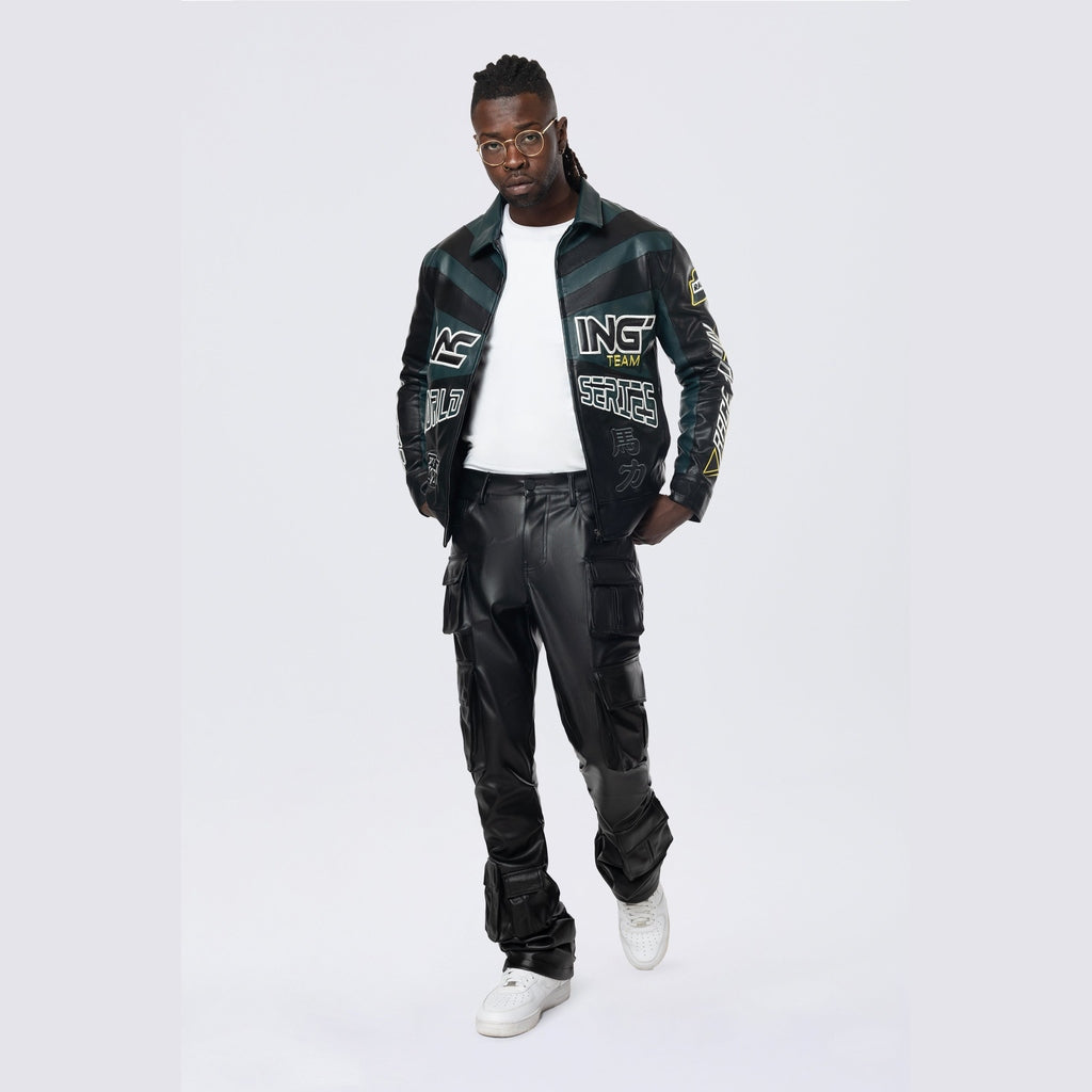 Smoke Rise Vegan Leather Racing Jacket - Teal