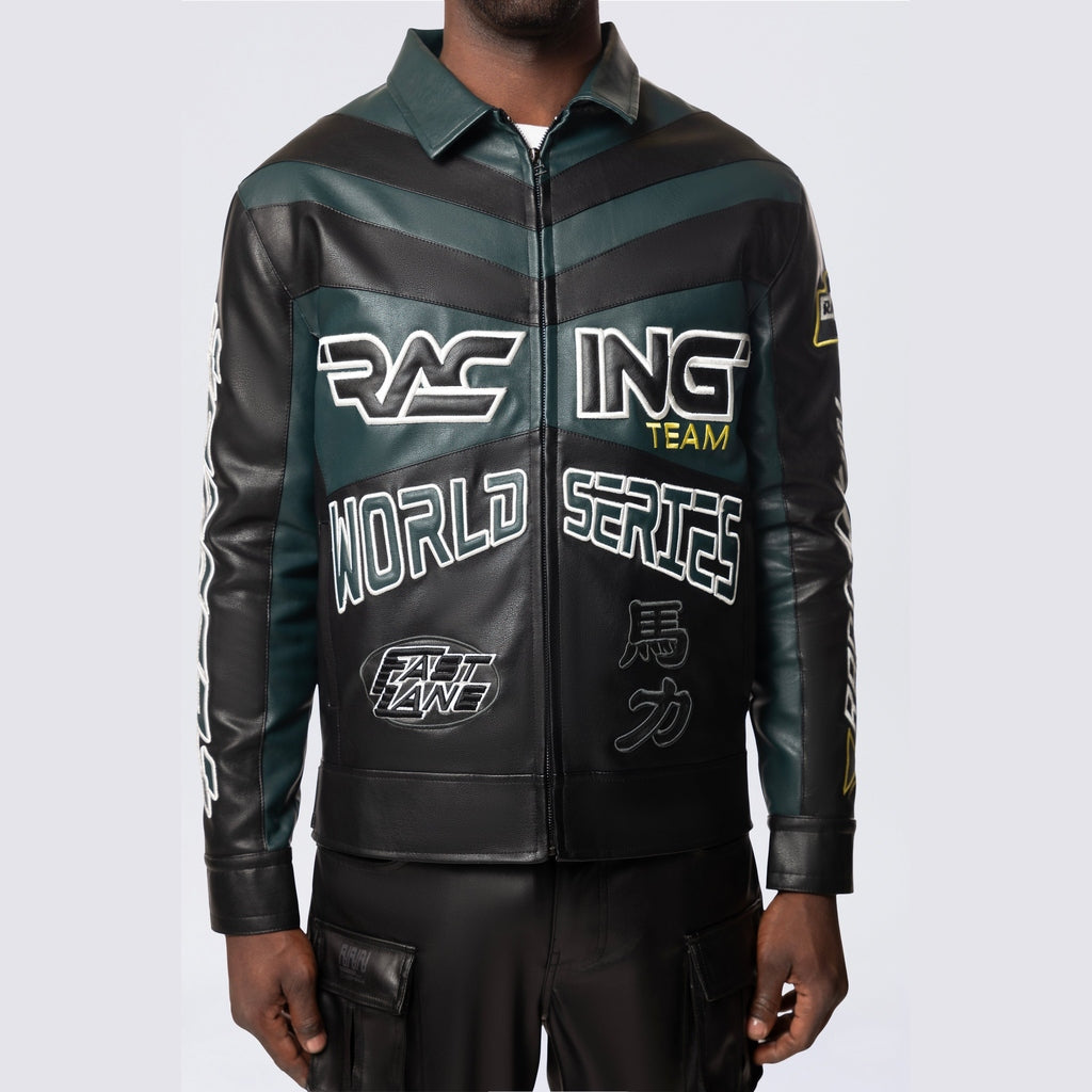 Smoke Rise Vegan Leather Racing Jacket - Teal