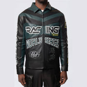 Smoke Rise Vegan Leather Racing Jacket - Teal