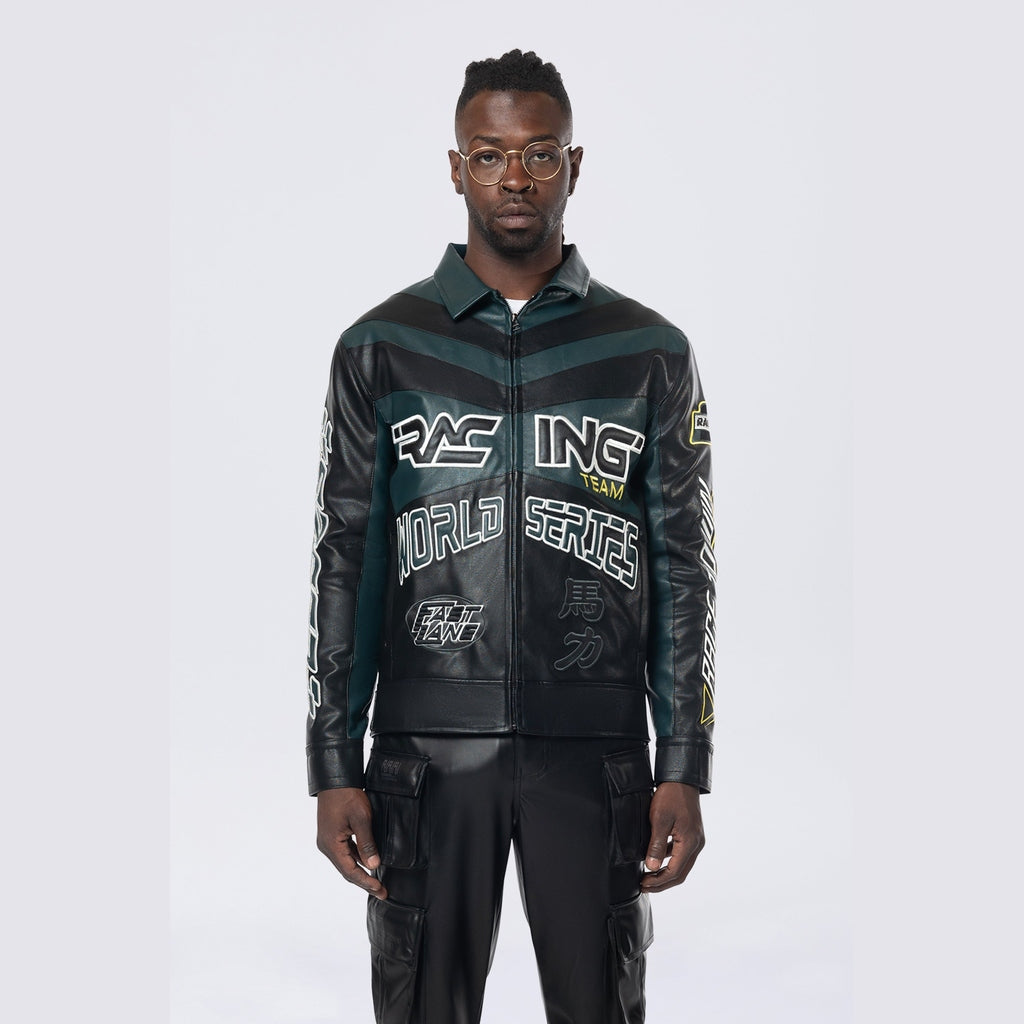 Smoke Rise Vegan Leather Racing Jacket - Teal