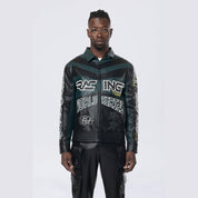 Smoke Rise Vegan Leather Racing Jacket - Teal