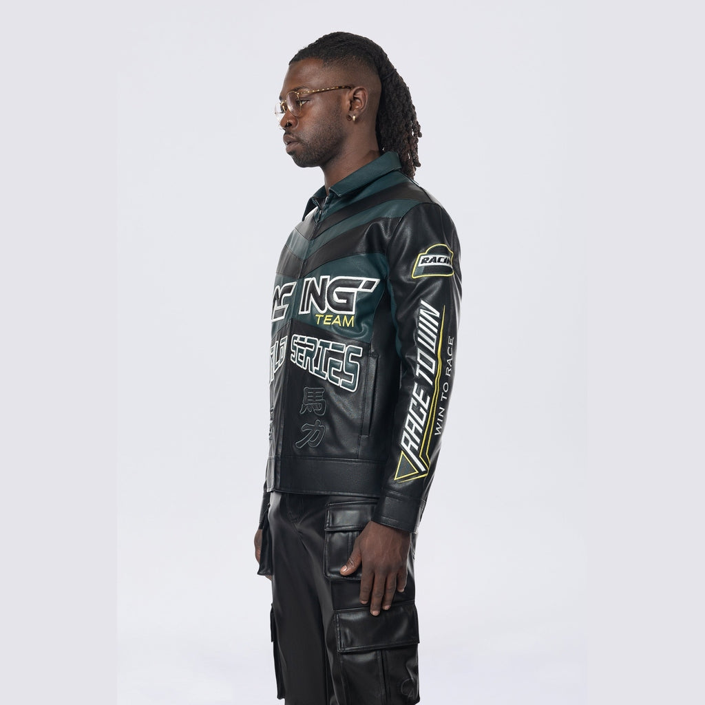 Smoke Rise Vegan Leather Racing Jacket - Teal