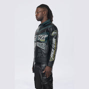 Smoke Rise Vegan Leather Racing Jacket - Teal