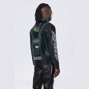 Smoke Rise Vegan Leather Racing Jacket - Teal