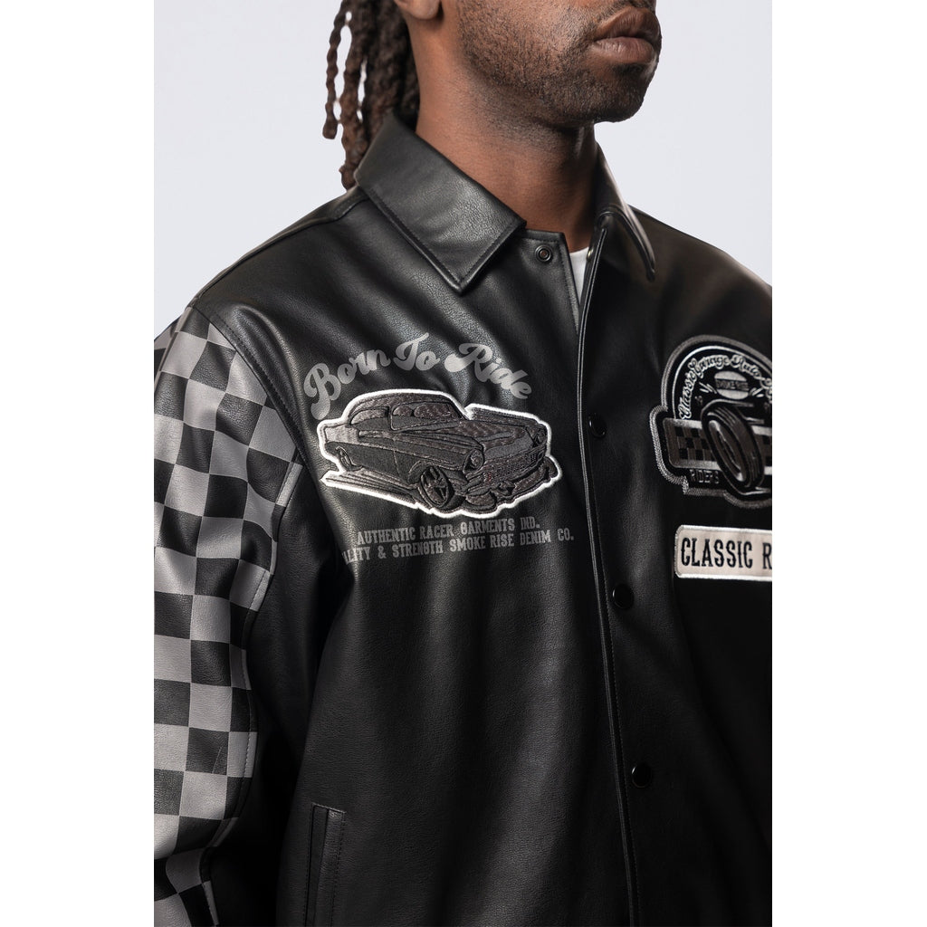 Smoke Rise Vegan Leather Racing Jacket - Black