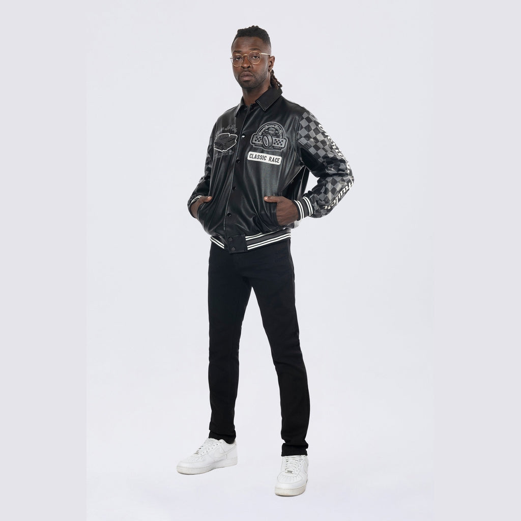 Smoke Rise Vegan Leather Racing Jacket - Black