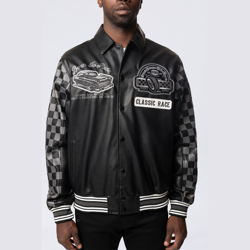 Smoke Rise Vegan Leather Racing Jacket - Black