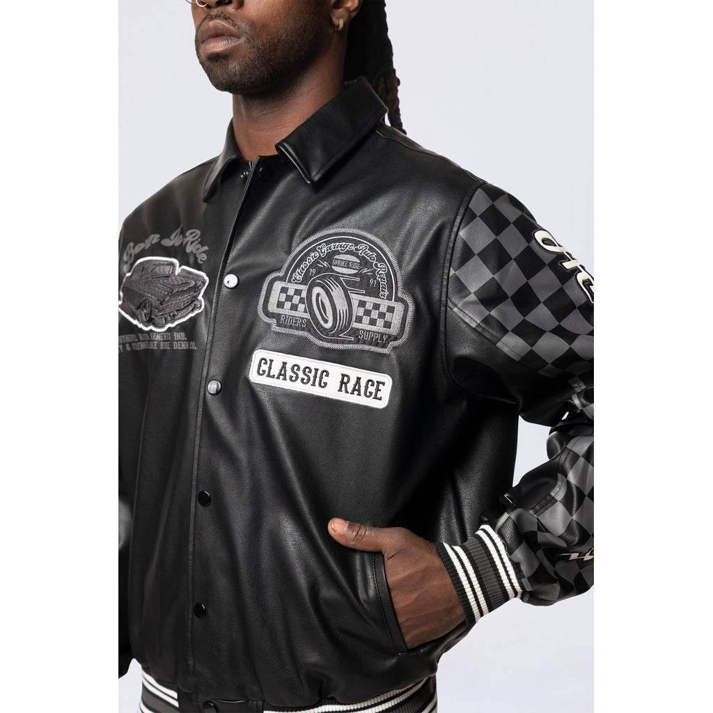 Smoke Rise Vegan Leather Racing Jacket - Black