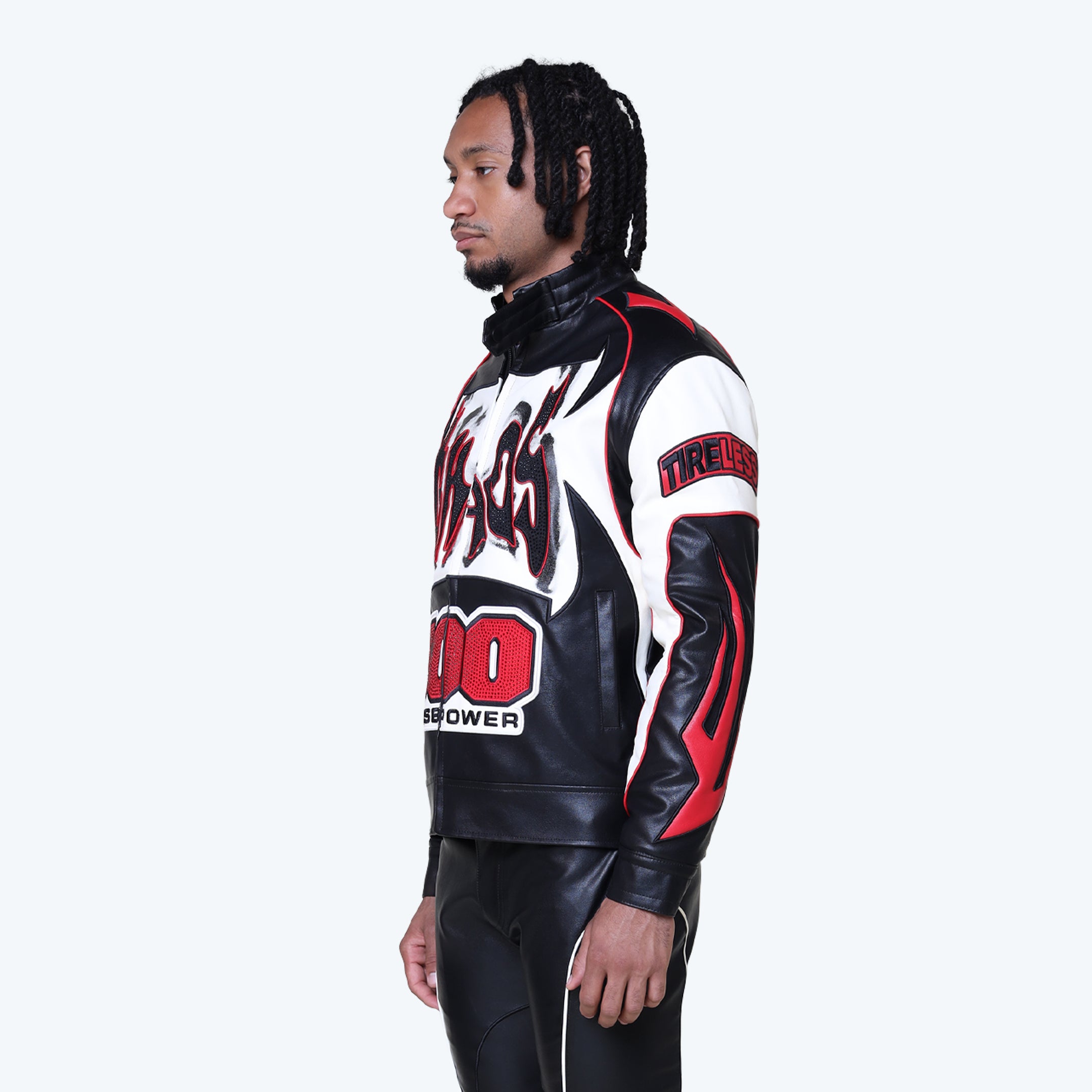 chaos スタッズレザージャケット Chaos Vegan Leather Racing Jacket - Red – Smoke Rise NY