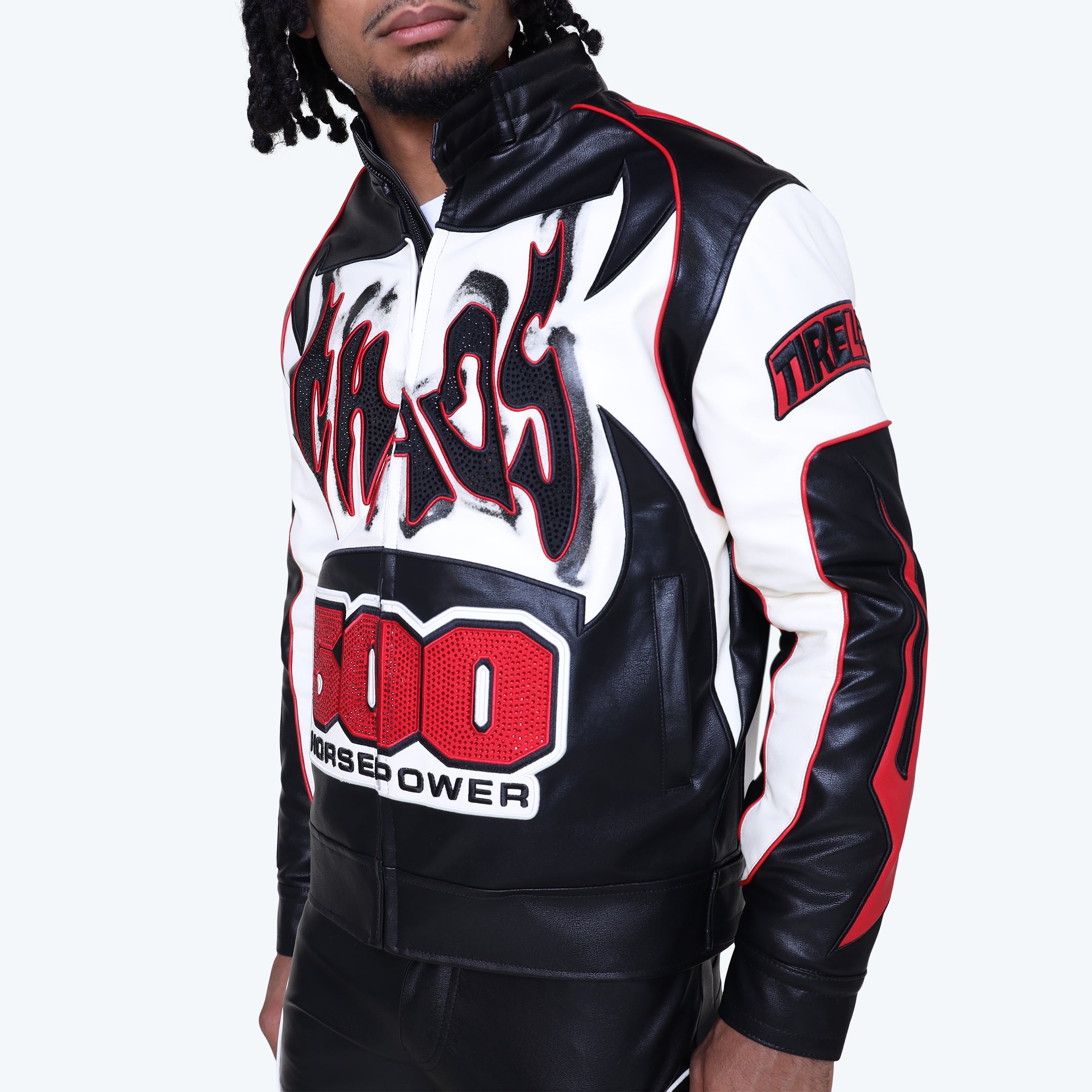 Chaos【カオス】　ダブルライダース　レッド 38 Chaos Vegan Leather Racing Jacket - Red – Smoke Rise NY