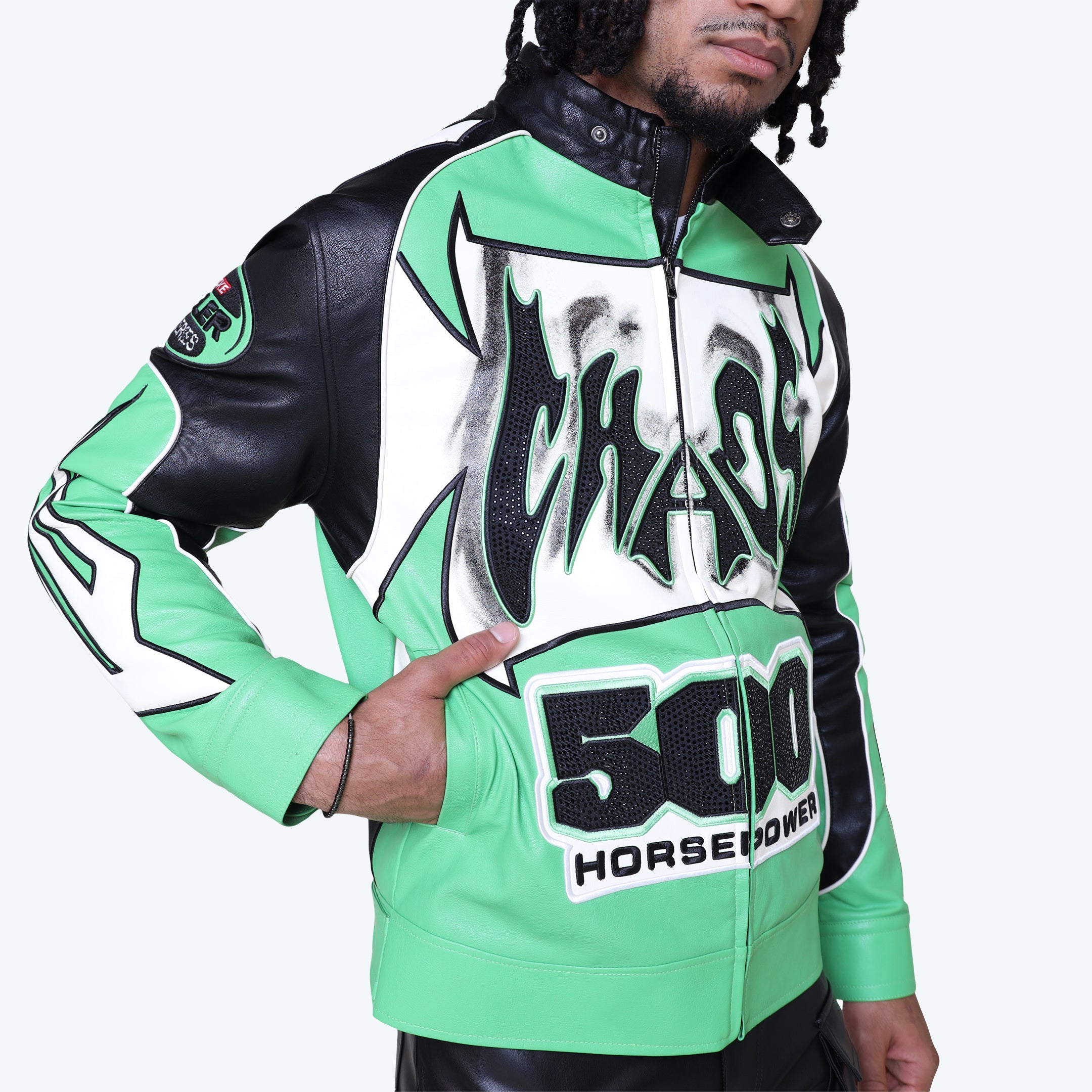 Chaos Vegan Leather Racing Jacket - Vibrant Green