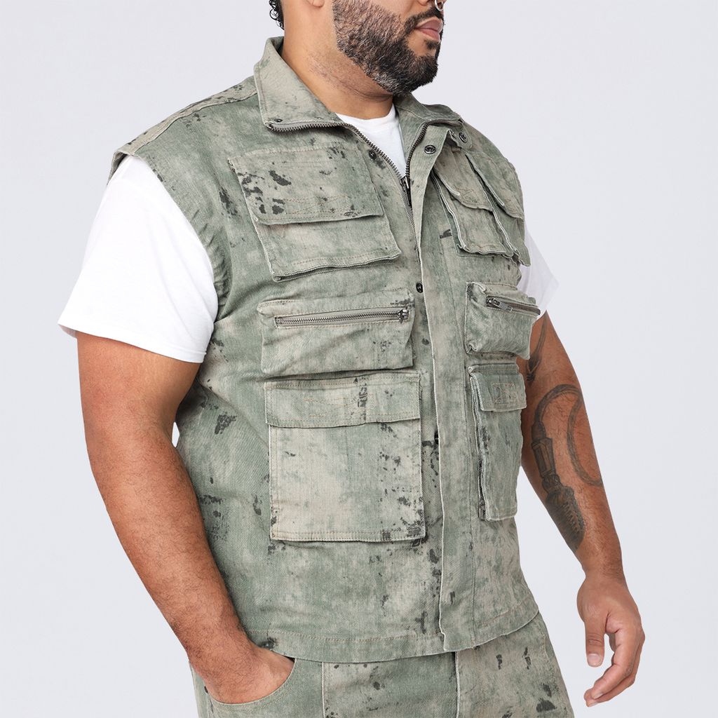 Big and Tall - Splatter Print Twill Utility Vest