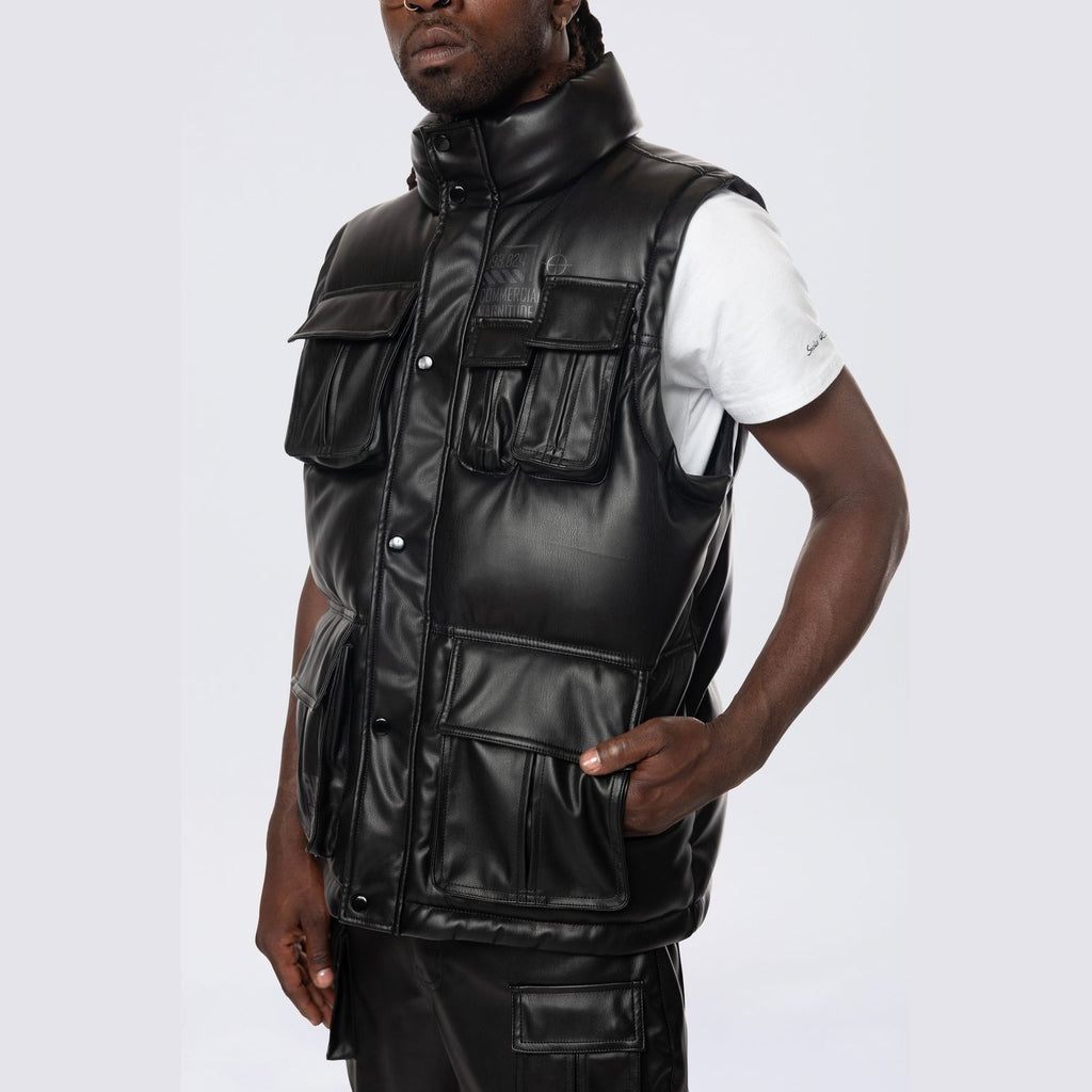 Smoke Rise Utility Vegan Leather Vest - Black