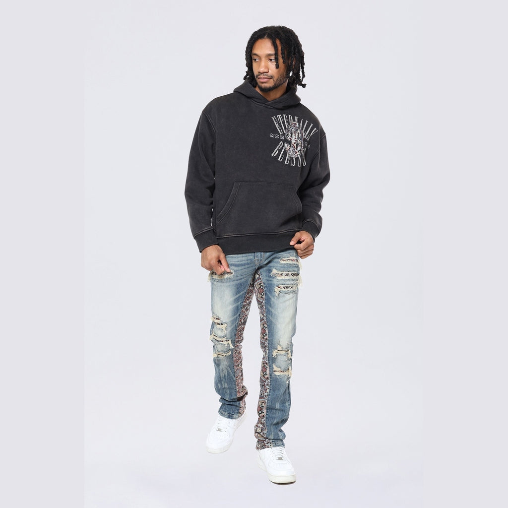 Smoke Rise Tapestry Varsity Hoodie - Black