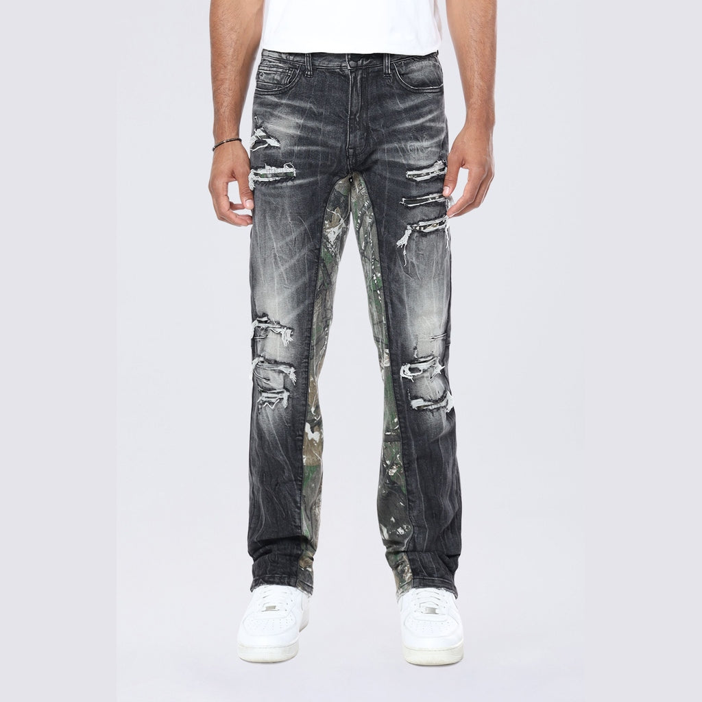 Smoke Rise Long Tapestry Insert Jeans - Moon Black