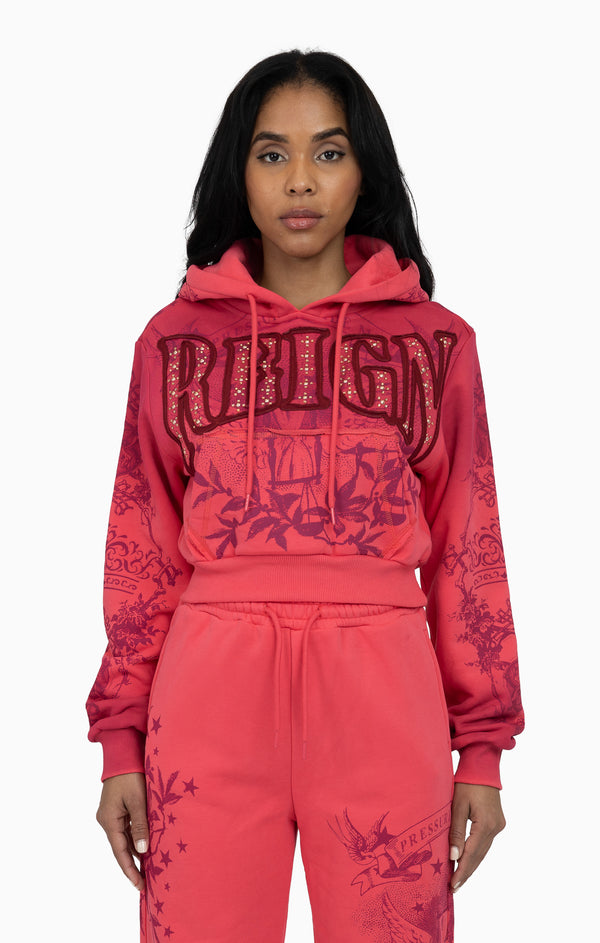 Oversprayed Studded Hoodie - Geranium Pink