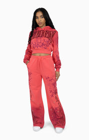 Oversprayed Studded Hoodie - Geranium Pink
