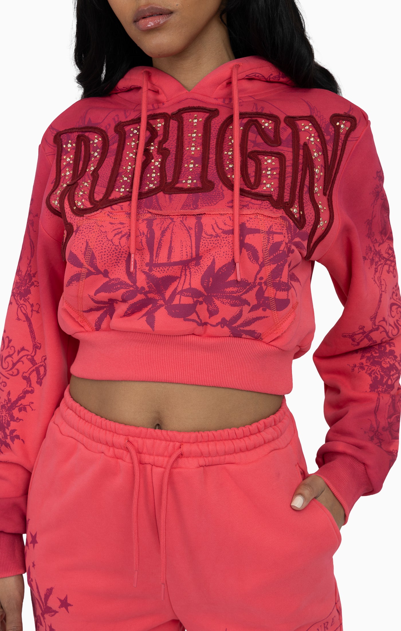 Oversprayed Studded Hoodie - Geranium Pink
