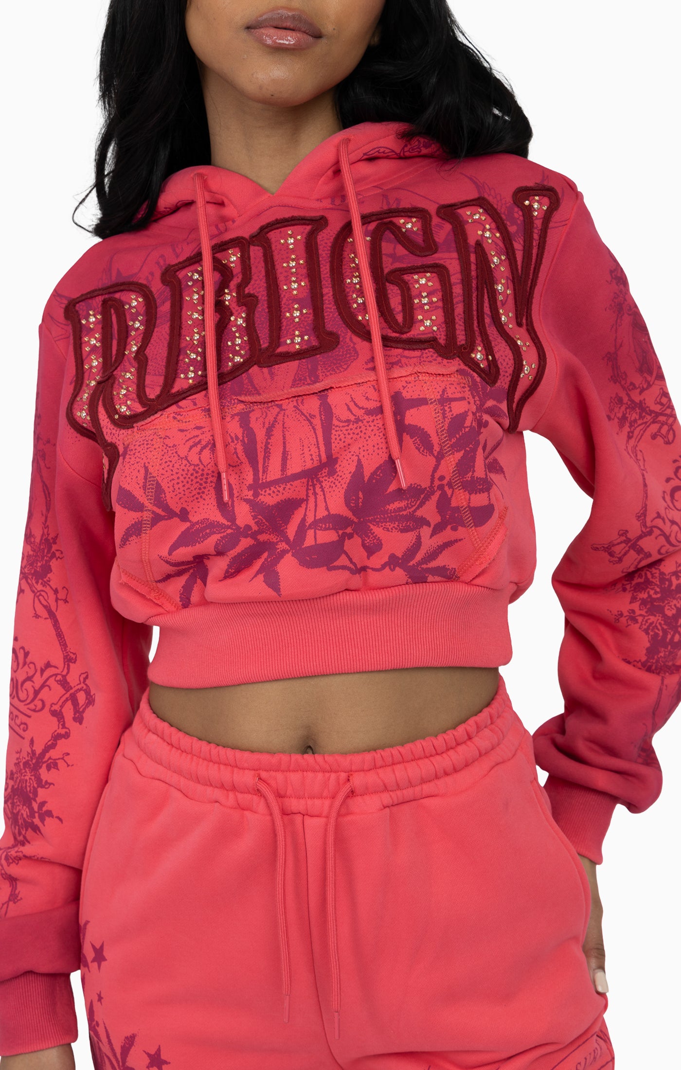 Oversprayed Studded Hoodie - Geranium Pink