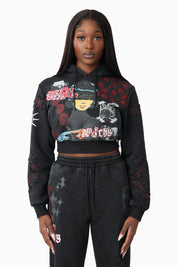 Printed Embroidered Hoodie - Black