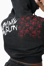 Printed Embroidered Hoodie - Black