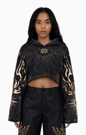 Foil Printed Embellished Hooded Tee - Black